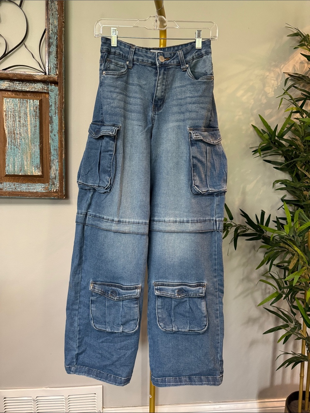 refuge Blue Wide-Leg Cargo Jeans